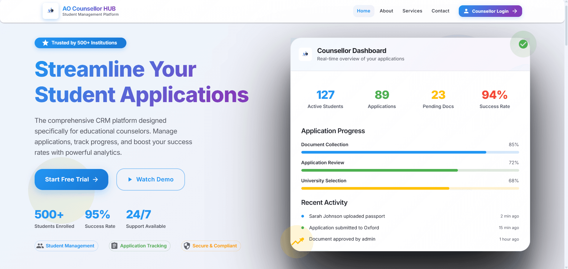AO Admission Hub - Student Management Platform